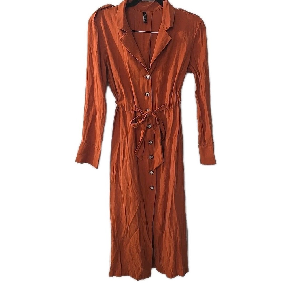 Zara Trf Collection Women Combination Midi Dress/‎ Burnt Orange Long Size XS